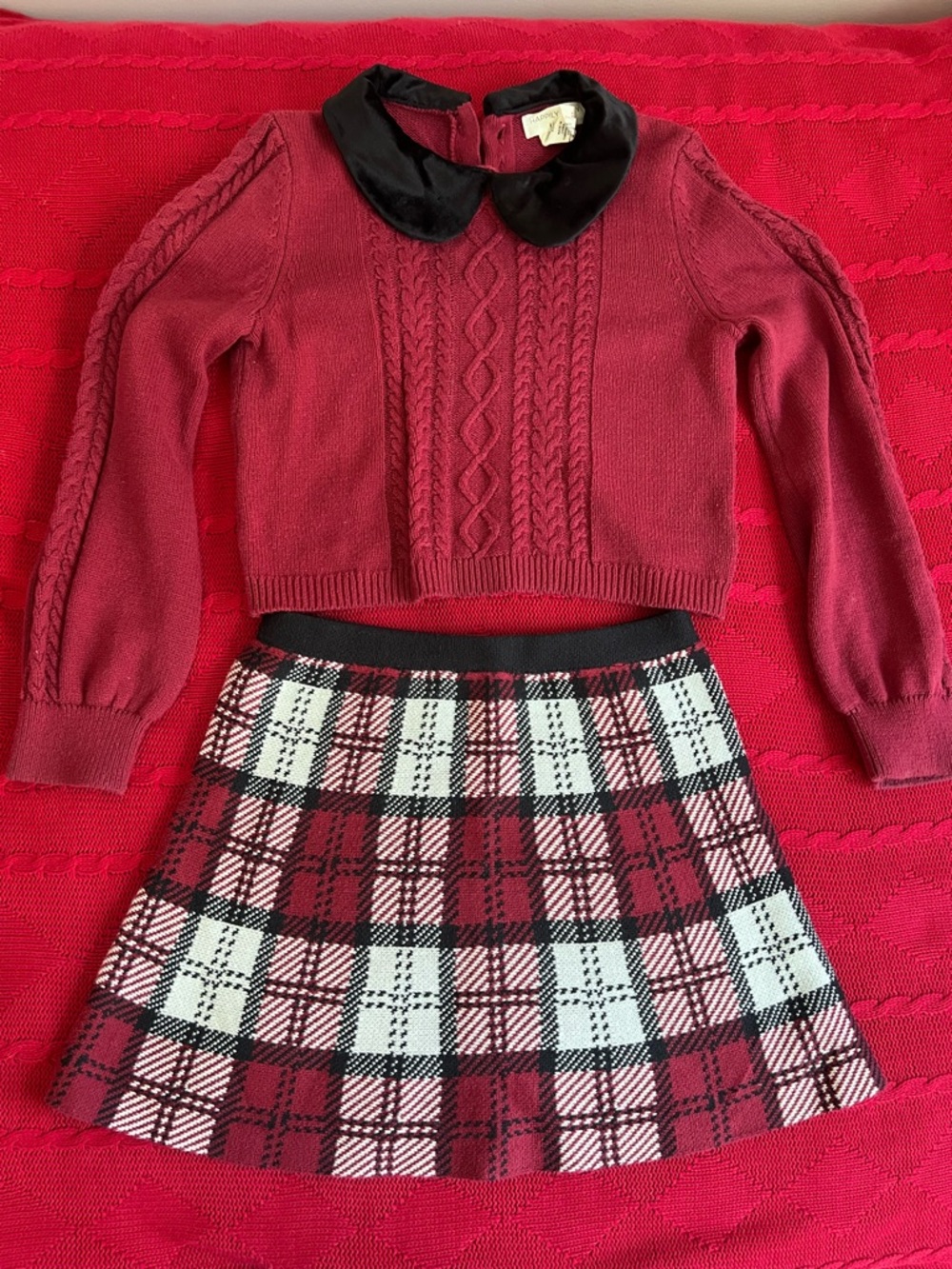 Set burgundy skirt and blouse